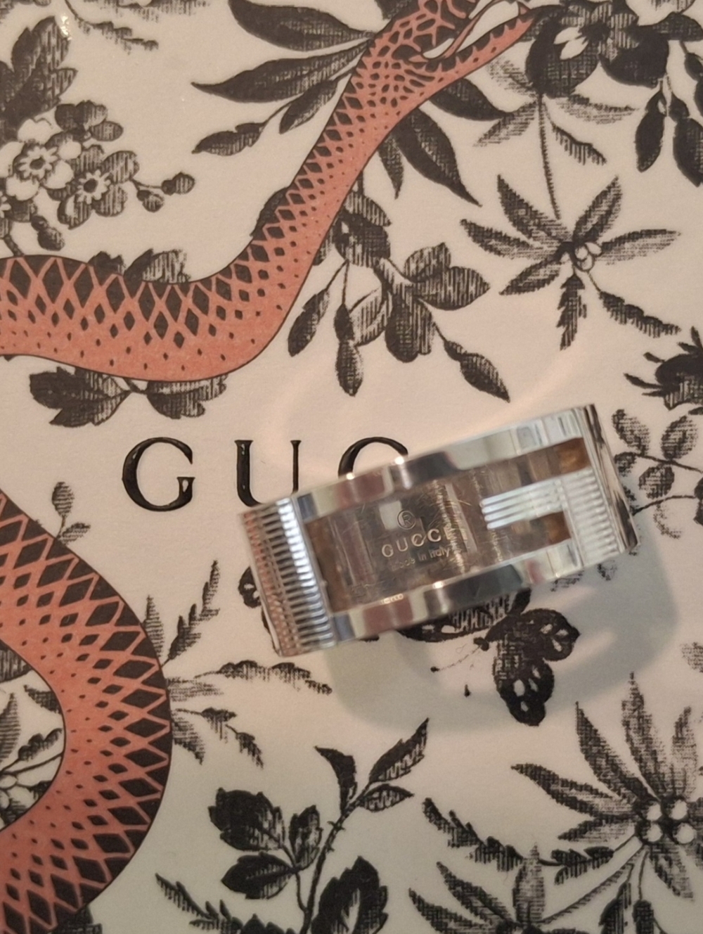 Gucci Sterling Silver Ring with Logo